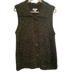 Christopher & Banks Green Tweed Rustic Knit Sweater Vest Womens Size Large